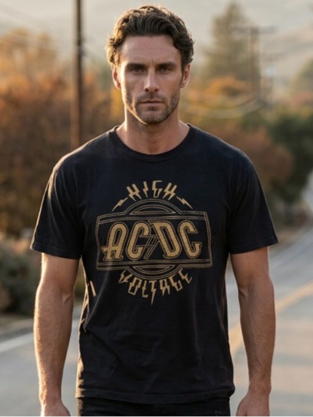Y2K AC/DC High Voltage Graphic Black Short Sleeve Tee